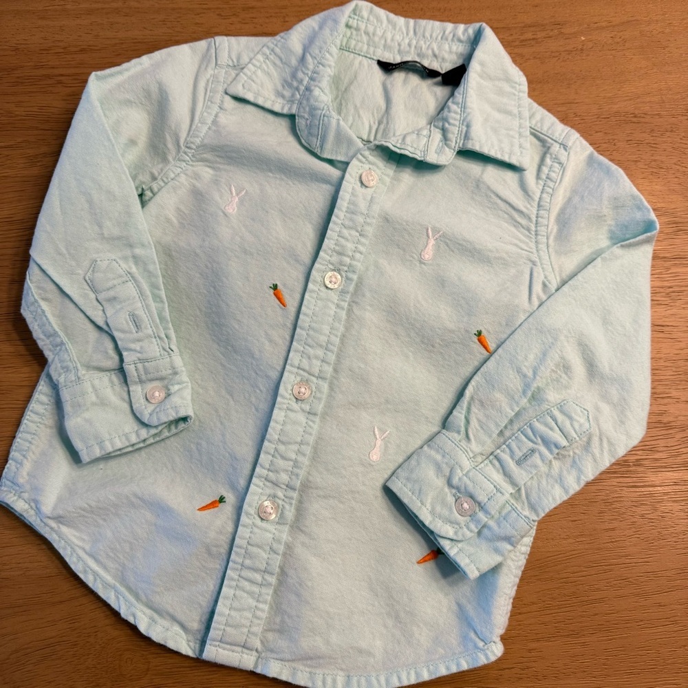 Janie and Jack Bunny Carrot Easter Button Down Shirt 18-24m EUC